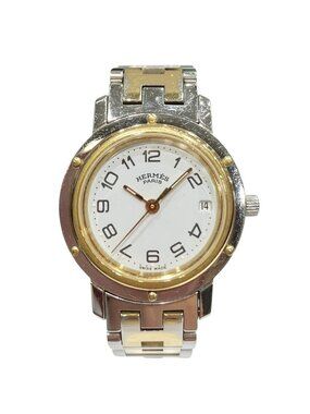 Hermes Clipper Watch SS Quartz White Dial